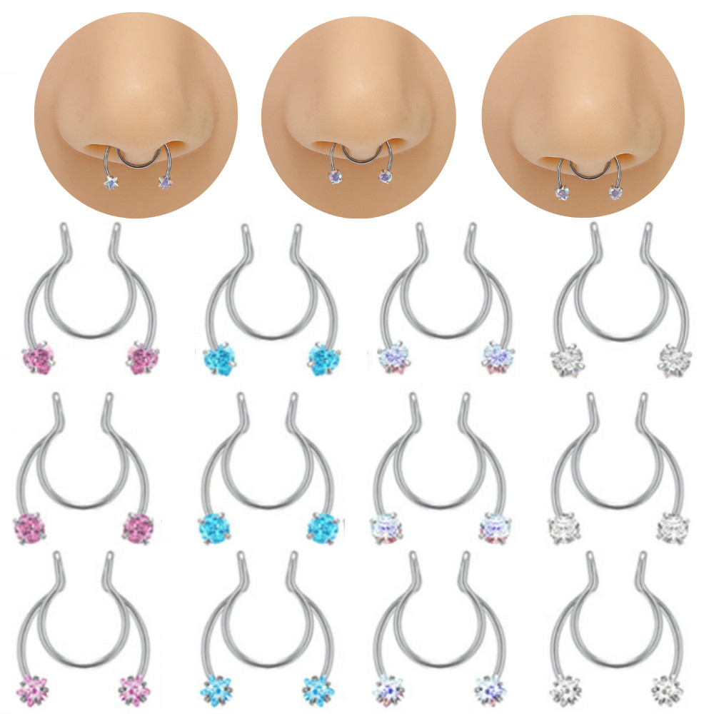 Khuyên Mũi Giả Đính Đá Hình Ngôi Sao/Trái Tim Bằng Thép Không Gỉ 20g