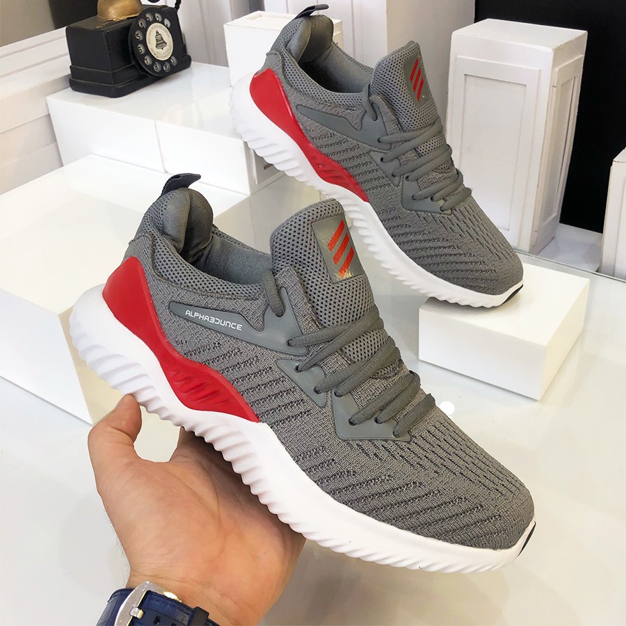 Giày nam thể thao ⚜️Bệu Store⚜️ Giày Sneaker Nam Phong Cách Hàn Quốc - Kiểu Dáng Thấp Cổ Màu Xám Đỏ Nổi Bật