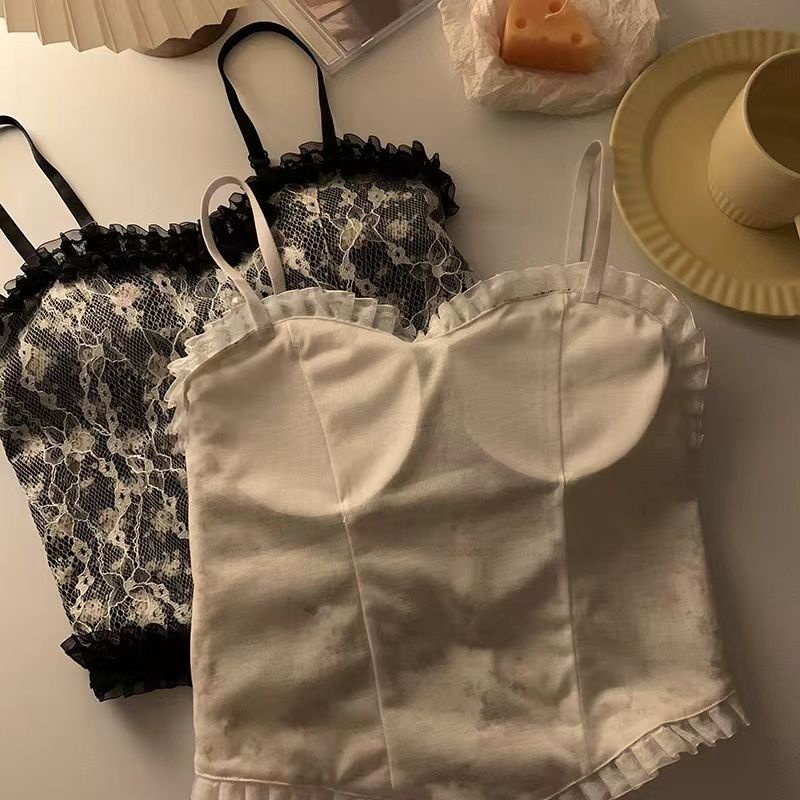 Áo ống ngắn hai dây phối ren chất lượng cao cho nữ