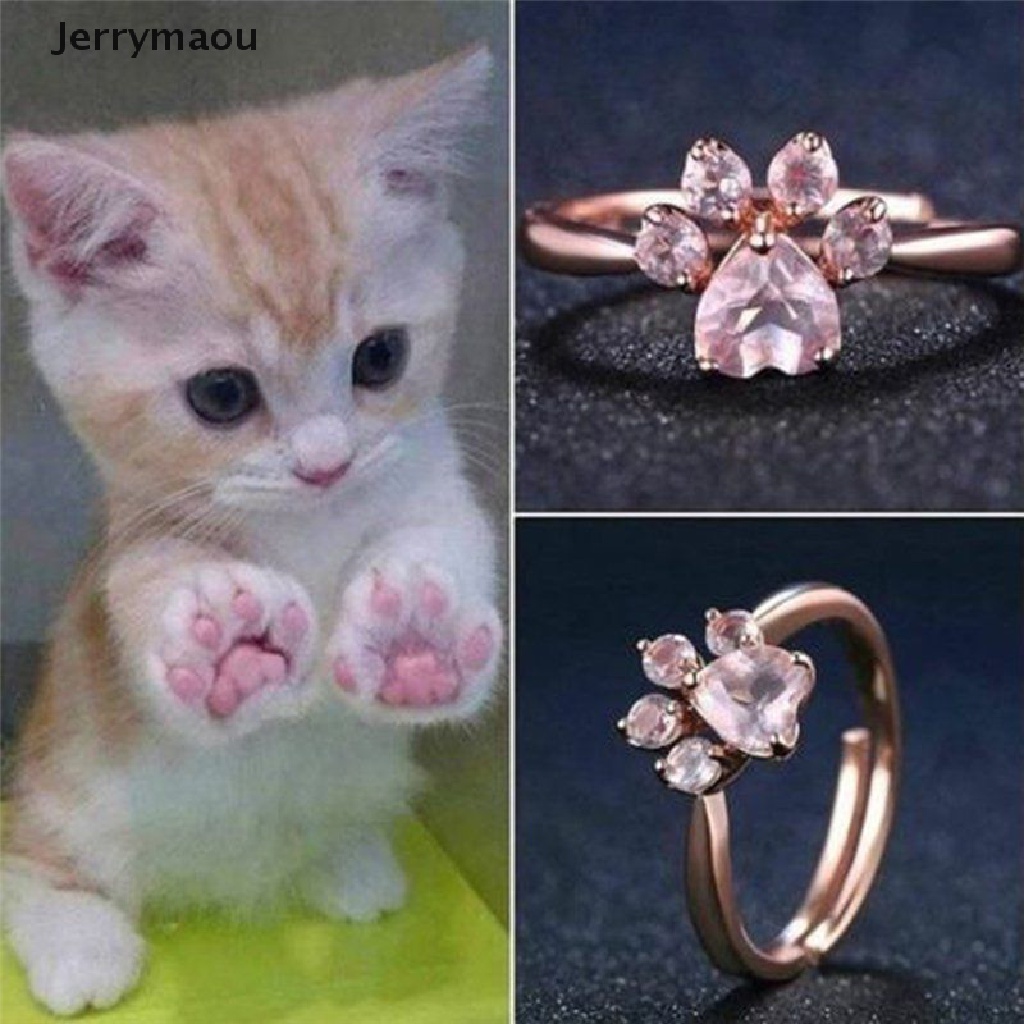 Nhẫn Hở Mạ Vàng Hồng Đính Đá Zircon Hình Chân Mèo Dễ Điều Chỉnh