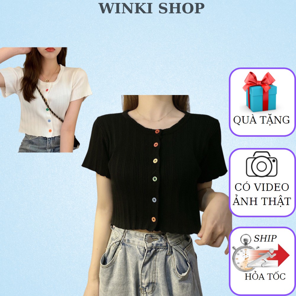 Áo Croptop Nữ Ulzzang trơn body, Croptop cuốn biên đính cúc màu