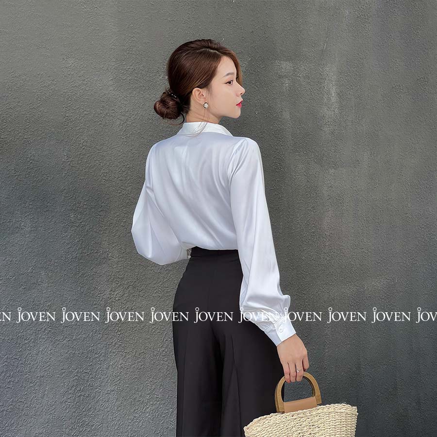 Áo sơ mi lụa công sở dài tay bo viền HK  chất mềm mịn màu basic dễ phối Joven
