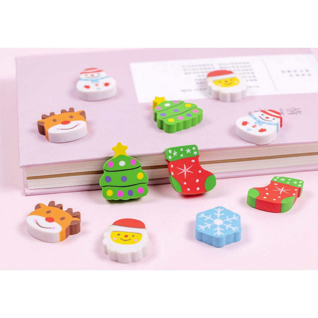 Set 6 gôm tẩy bút chì hình noel cute dễ thương tẩy siêu sạch giá rẻ cho bé NATO GT16