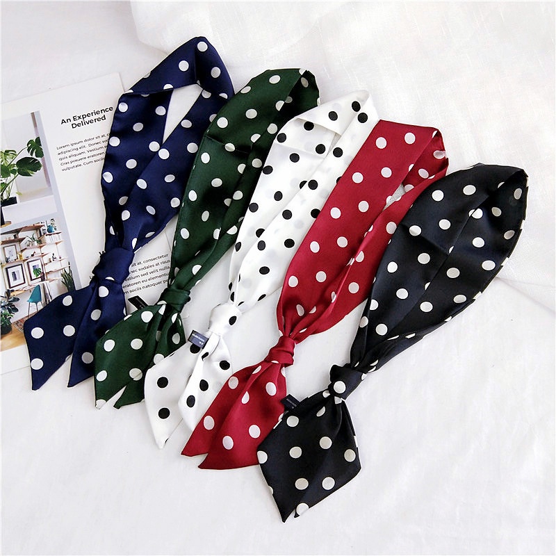 Khăn turban-  khăn lụa dài chấm bi D590F