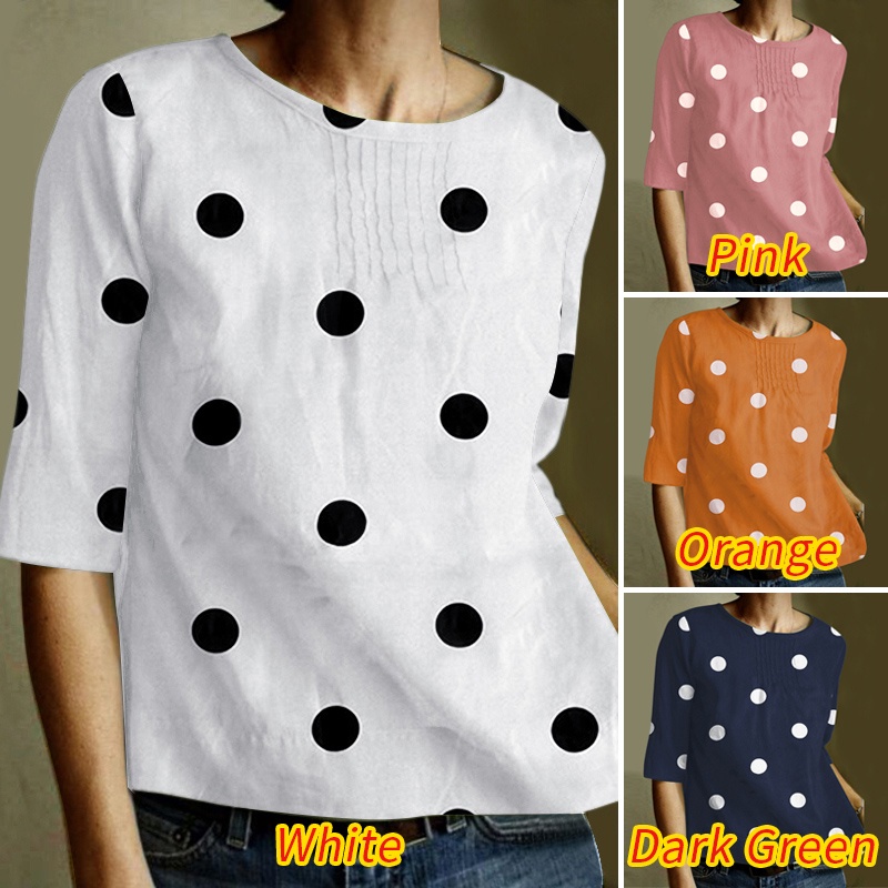 Zanzea Áo Nữ Tay Lửng Họa Tiết Chấm Bi Phong Cách Vintage