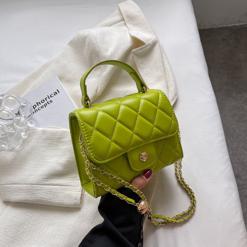 Túi đeo chéo nữ, Túi đeo vai da nắp gập da quả trám màu sắc basic dây điều chỉnh dễ phối đồ