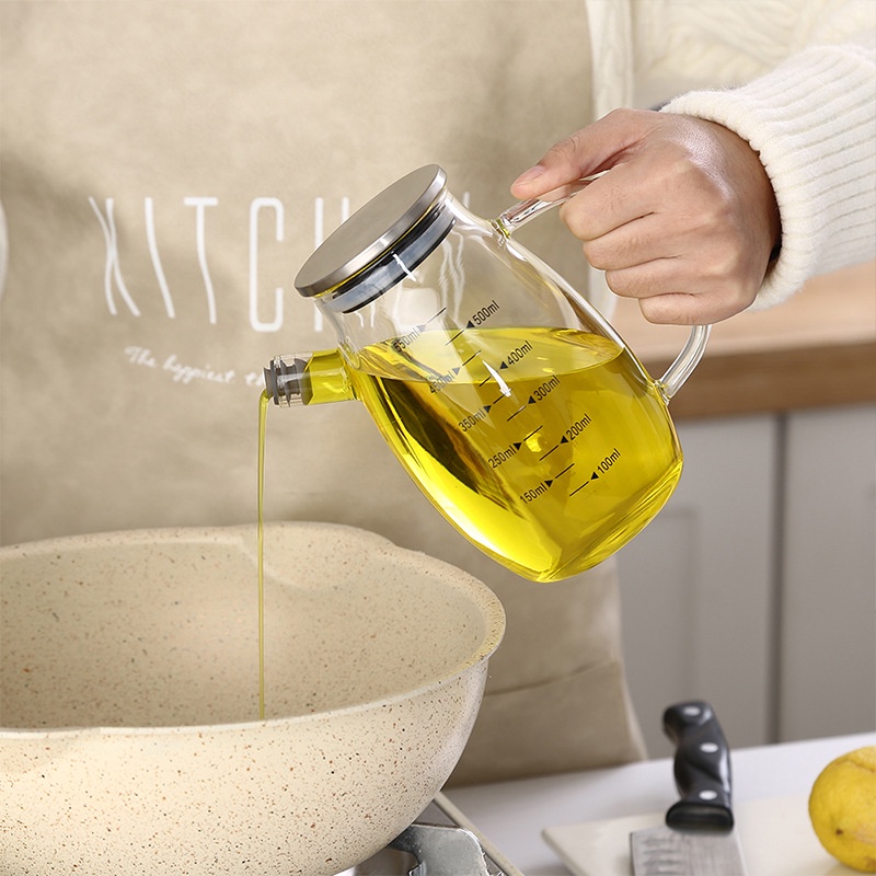 SALE Chai lọ bình nắp inox trắng 304 đựng dầu ăn, nước tương, nước mắm thủy tinh chia vạch chịu nhiệt độ cao 350ml