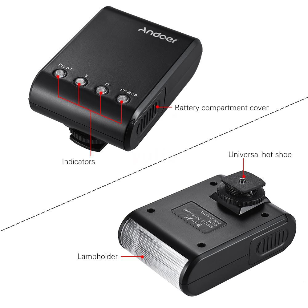 Đèn flash phụ mini Andoer WS-25 kỹ thuật số chụp ảnh Speedlite có con trượt GN18 cho camera kỹ thuật số