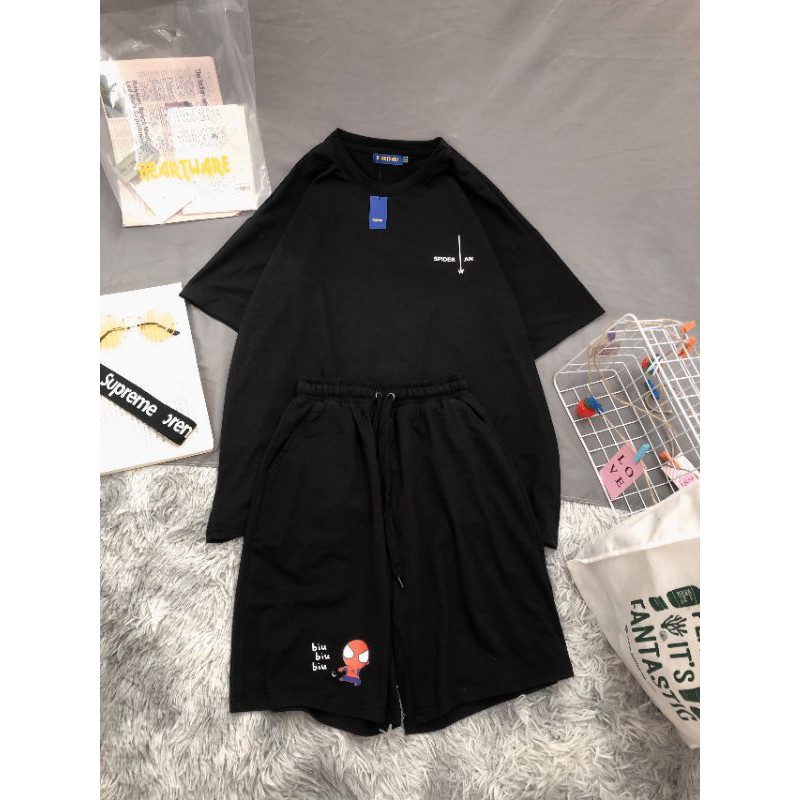 Set bộ đen in hình ngườ.i nhê.n ulzzang - ẢNH THẬT
