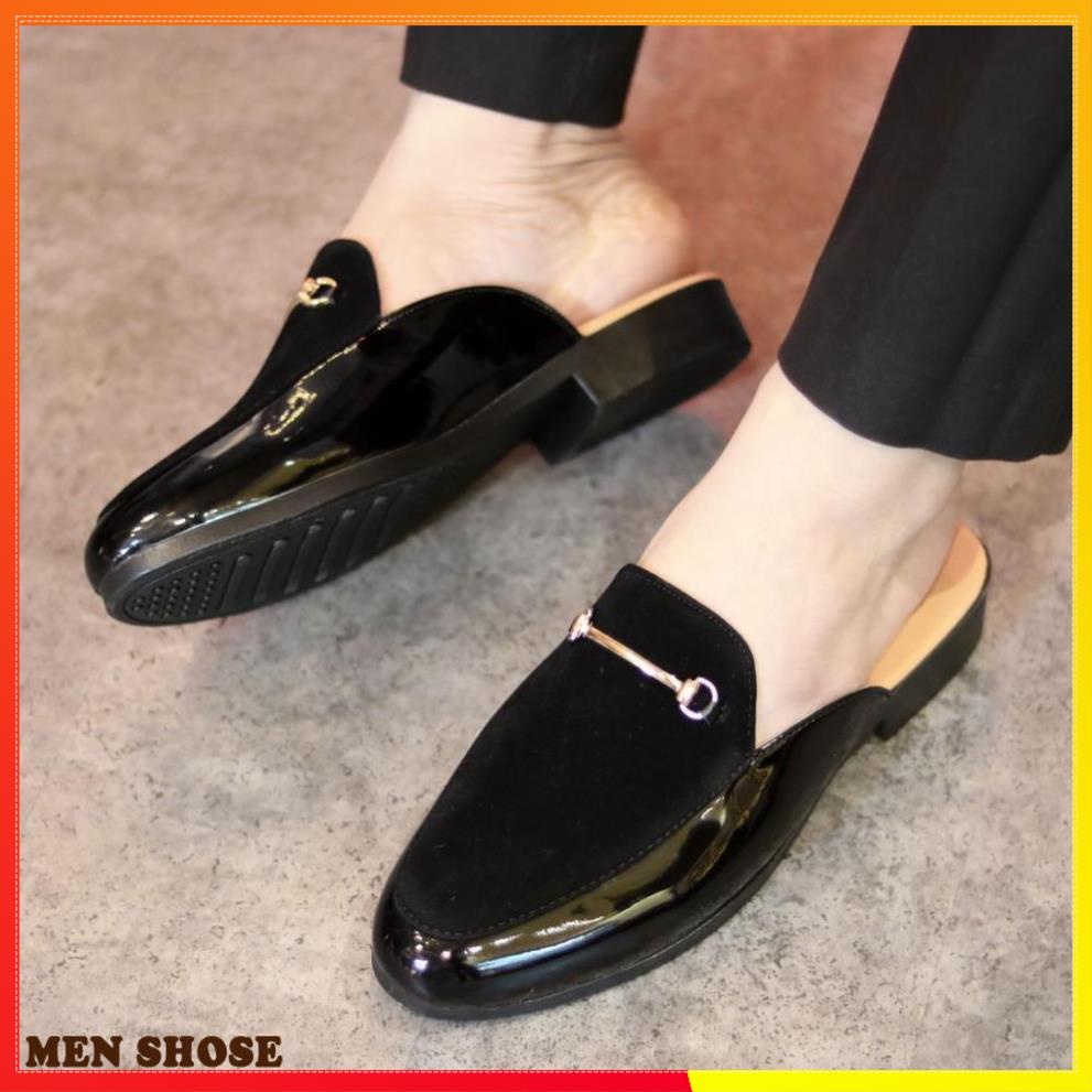 Giày Sục Nam Da Bóng MU Da Lộn Đai Vàng  Mã L194