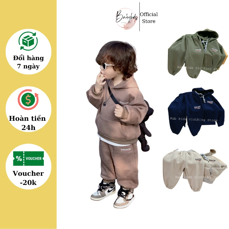 Bộ Hoodie Nỉ Bông Cho Bé Cao Cấp BABYKIDS BB30 (10-20kg) Bộ Đồ Thu Đông Lót Lông Xuất Hàn Cho Bé Mùa Lạnh