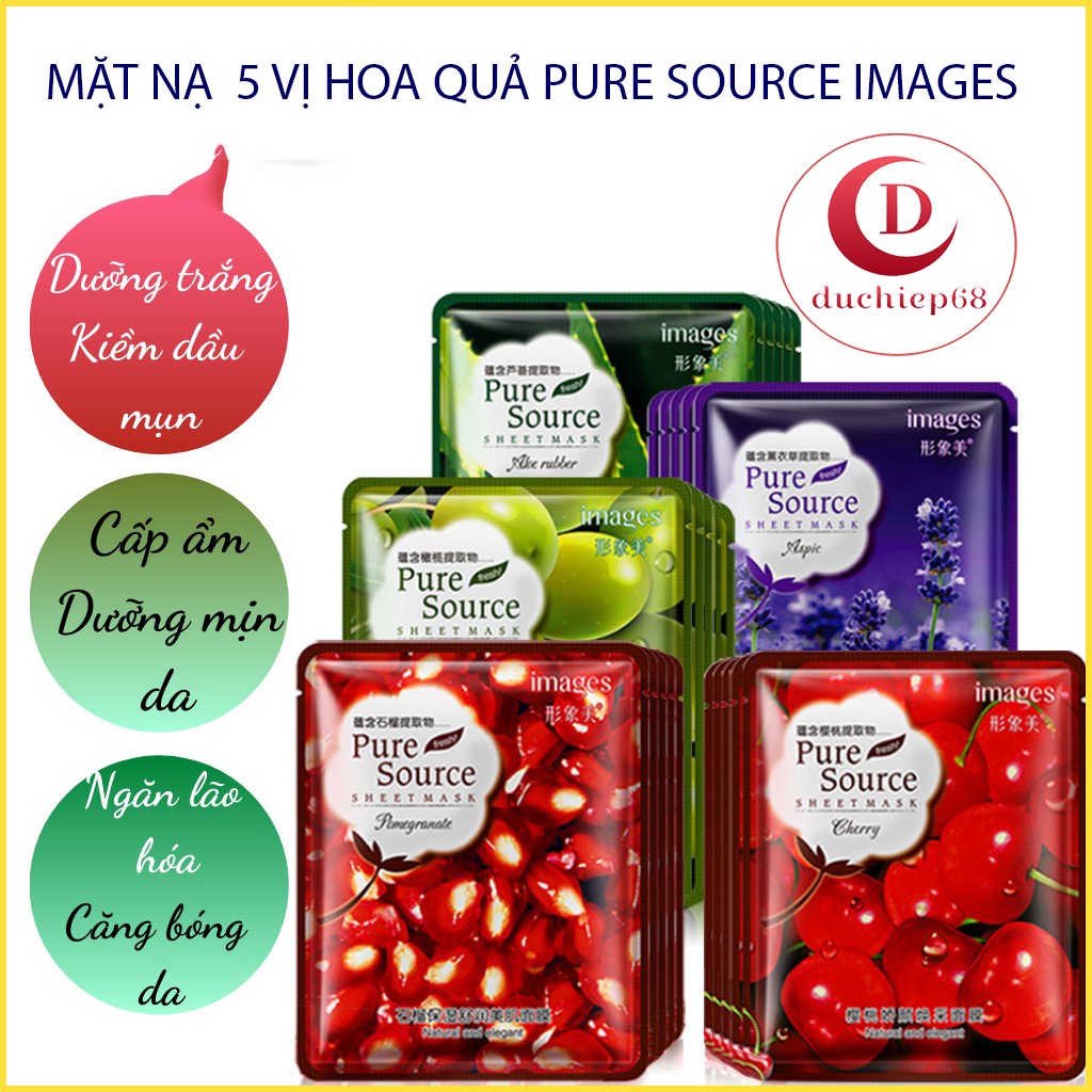 [FREE SHIP] Mặt Nạ Giấy Dưỡng Da Mụn,Cấp Ẩm Thải Độc 5 VỊ HOA QUẢ PURE SOURCE IMAGES