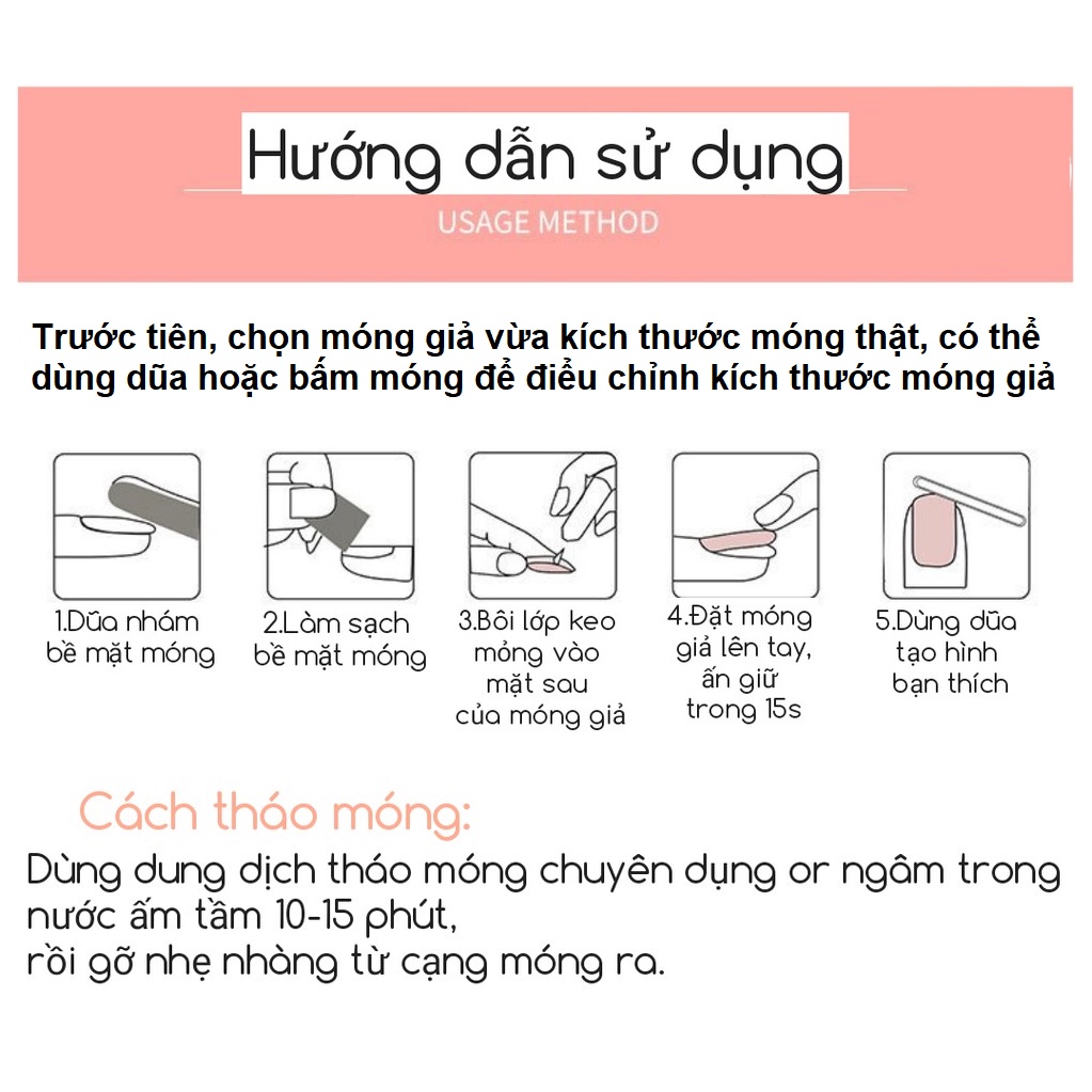 Bộ 24 móng tay giả trong suốt viền xanh dương  SẴN KEO DÁN