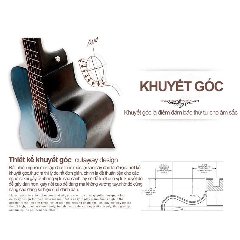 Đàn guitar acoustic dành cho người mới tập chơi， 18 phím âm， Khẩu âm thanh tự nhiên và chân thật, có độ bền cao, dễ dàng