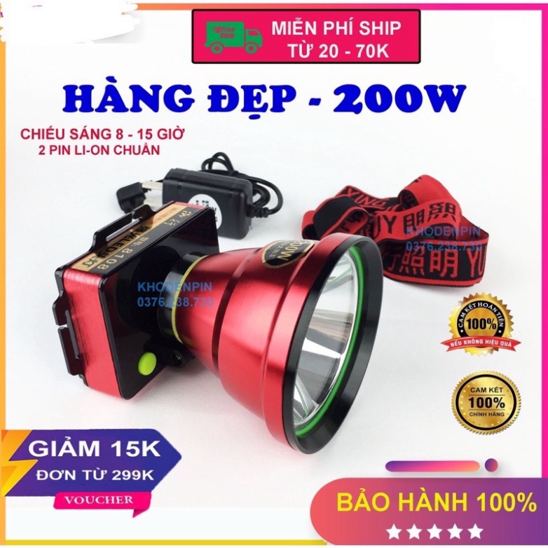 Đèn pin đội đầu siêu sáng 200W YUXING 8108 LED chiếu xa chống nước ánh sáng Vàng và Trắng đèn đeo đầu soi ếch