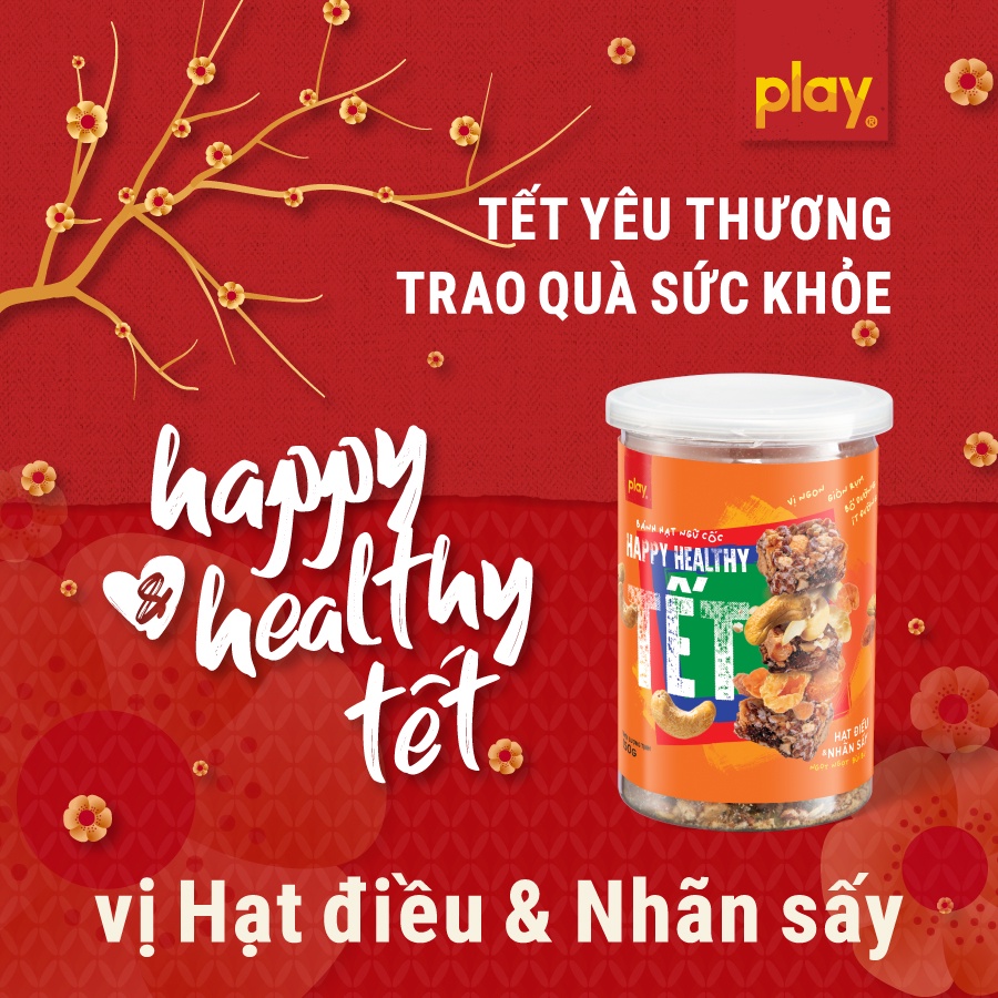 Hộp quà Tết 2022 bánh hạt ngũ cốc Happy Healthy Tết 3 vị 450 gram - Play Nutrition | BigBuy360 - bigbuy360.vn