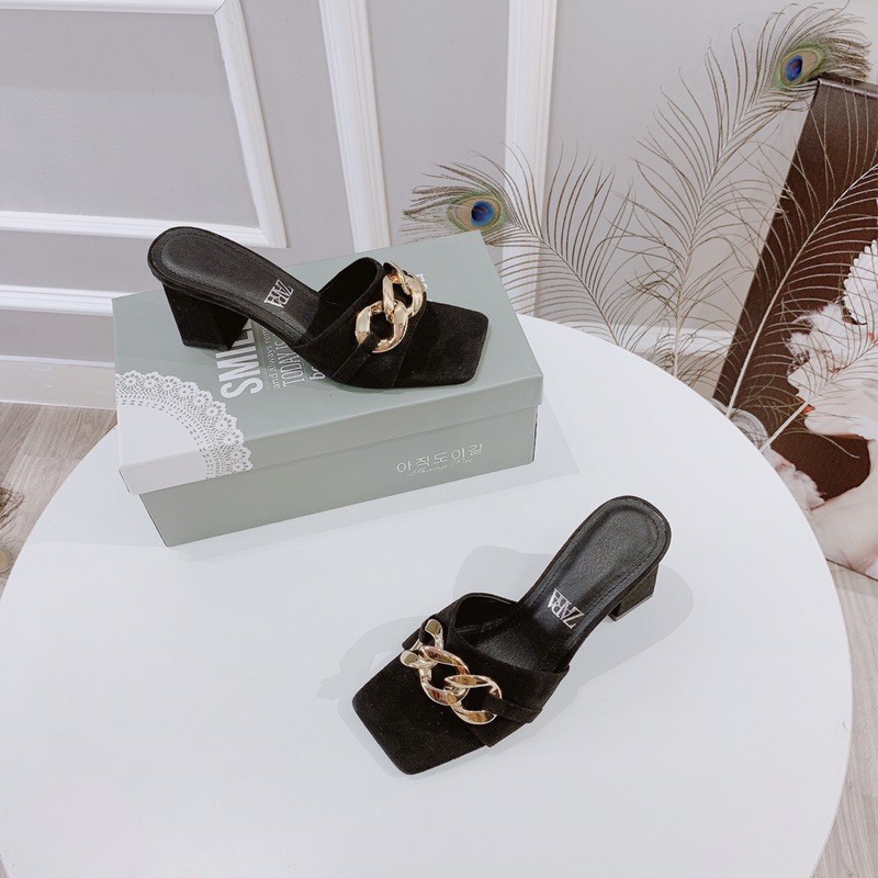 ❄️ HÀNG CÓ SẴN❄️ Guốc khoá xích gót vuông 5cm