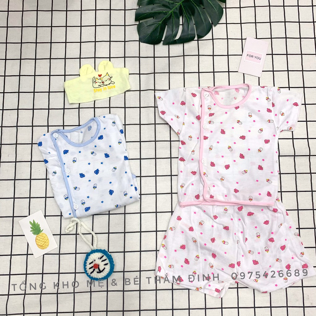 Set 5 bộ quần áo cộc in hình cho bé từ sơ sinh đến 7 kg