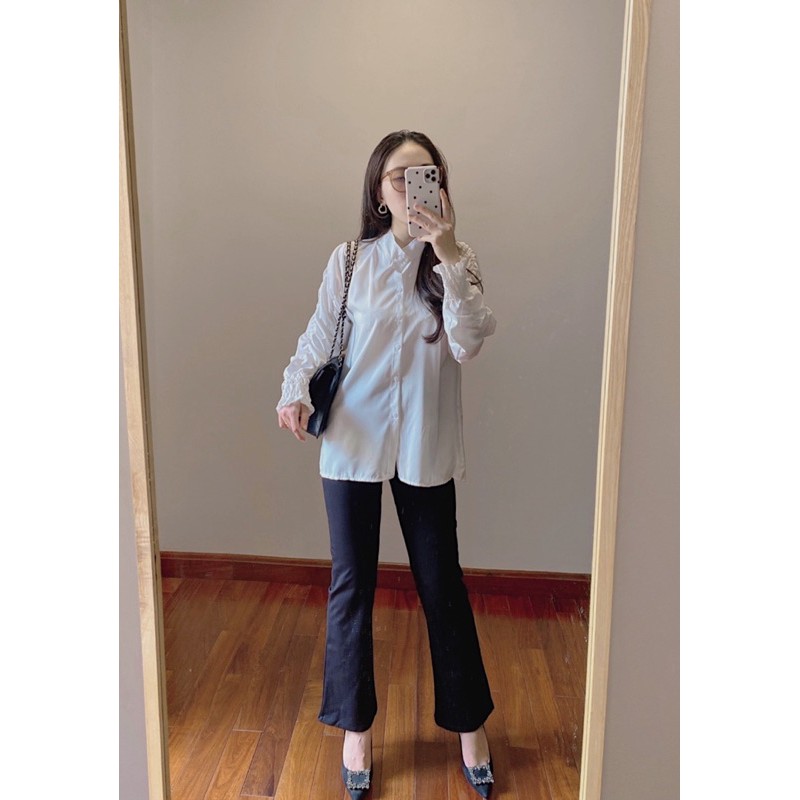 [Mã 11FASHIONSALE1 giảm 10K đơn 50K] Áo Sơ Mi Nữ Trắng Cổ Tàu 🦋FREESHIP🦋 Áo Sơmi Dài Tay Nhúm | BigBuy360 - bigbuy360.vn