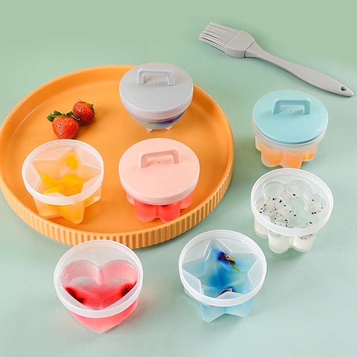 Set Khuôn Hấp Trứng Kèm Chổi Quét Dầu, Bộ 4 Khuôn Nhựa Chịu Nhiệt Làm Bánh Ăn Dặm Cho Bé