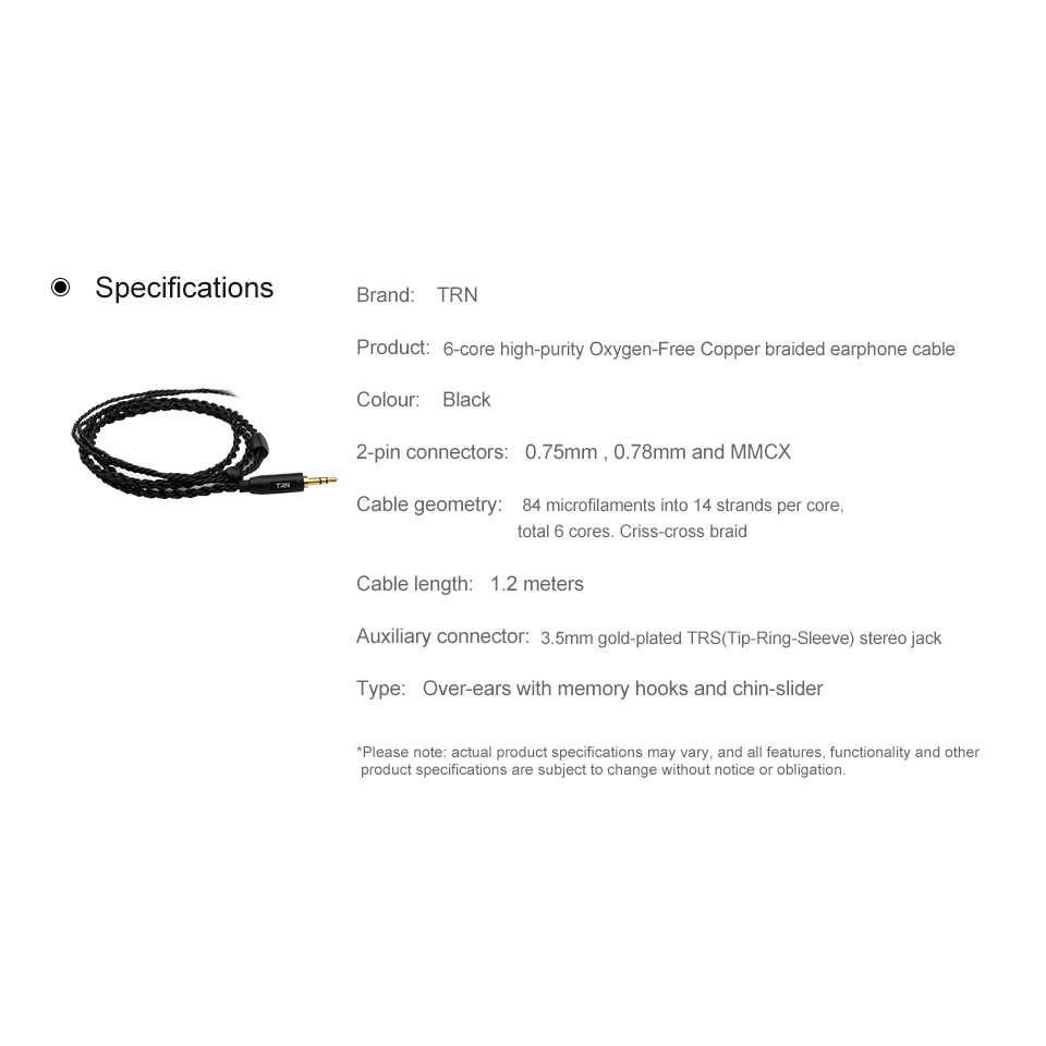 Dây Cáp Mạ Bạc Trn A3 6 Lõi Tai Nghe Mmcx / 2pin