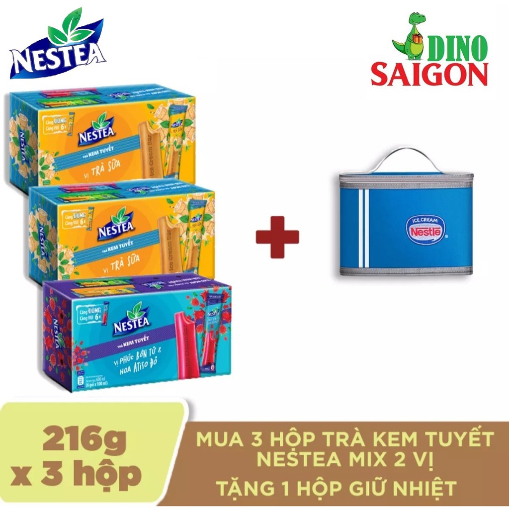 [Tặng 1 túi giữ nhiệt] Combo 2 hộp trà kem tuyết Nestea vị trà sữa + 1 hộp trà kem tuyết Nestea vị mâm xôi & hoa atiso