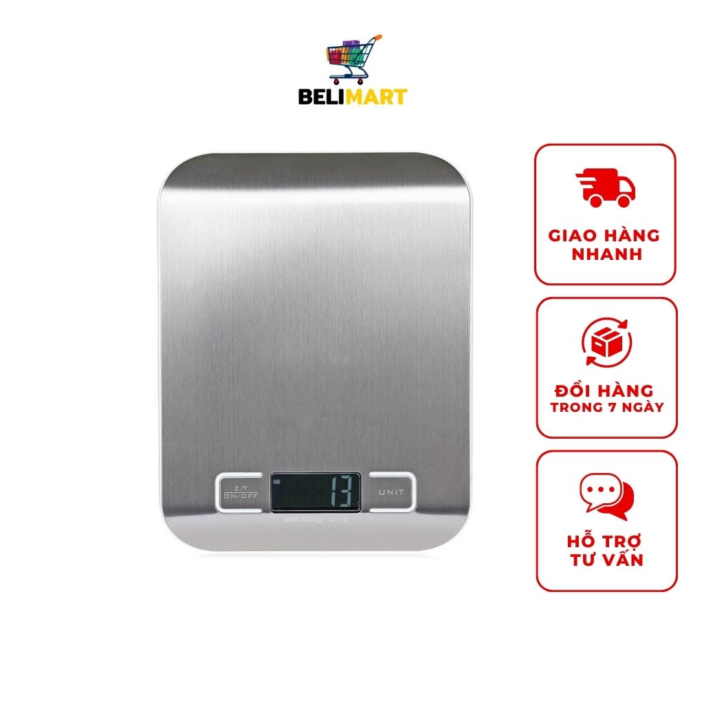 Cân điện tử nhà bếp tiểu ly, cân thực phẩm bằng thép không gỉ loại 5kg-1g và 10kg-1g Beli BL027