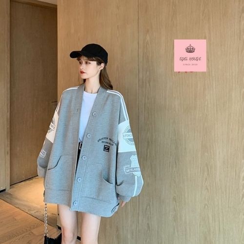 Áo Khoác Cardigan Nữ Logo Brcon Trắng Đen Be Dáng Dài Chất Nỉ Ngoại Dày Dặn Mềm Mịn Ulzzang Hot Trend Edel E618