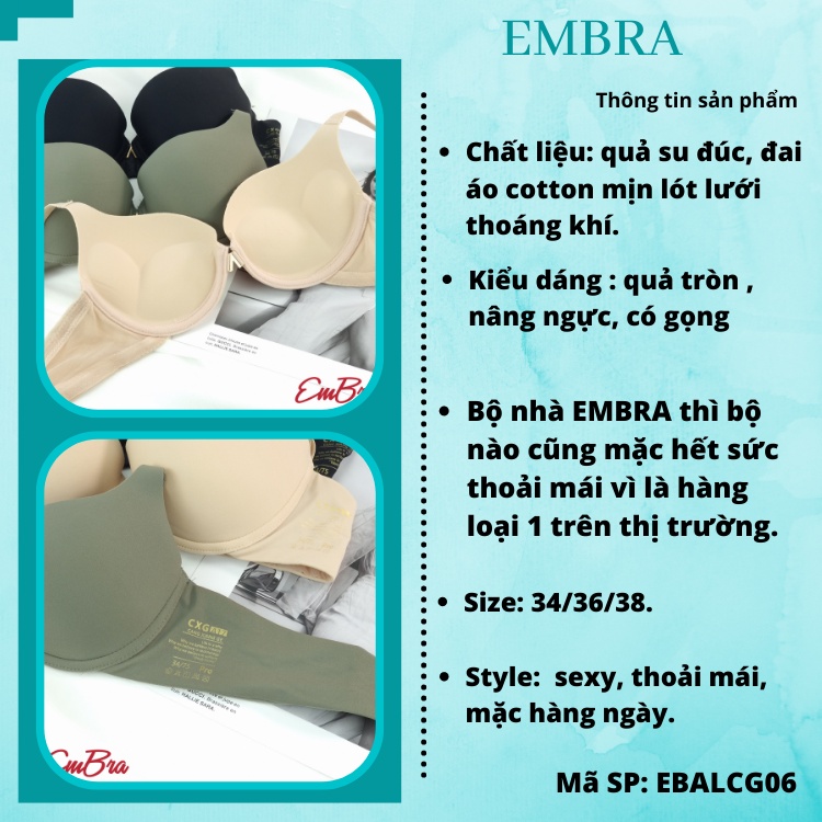 Áo lót nữ EMBRA có gọng nâng ngực cao cấp chất cao su non dành cho học sinh quả chéo đệm dày Embra Mã EBALCG06