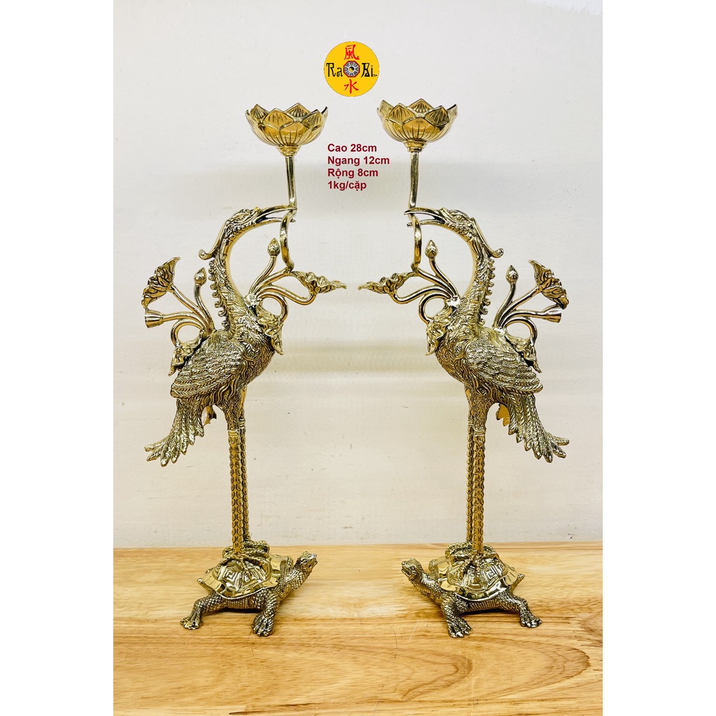 Cặp Hạc cánh đứng Rùa 28cm - Tượng Thờ Đồng Vĩnh Tiến Chất Lượng Cao