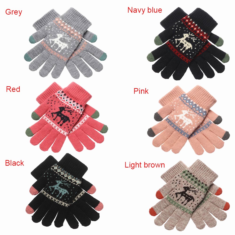forever  Women Knitted Full Finger Gloves Elk Deer Snowflake Touch Screen Mittens Winter Warm Christmas Gift