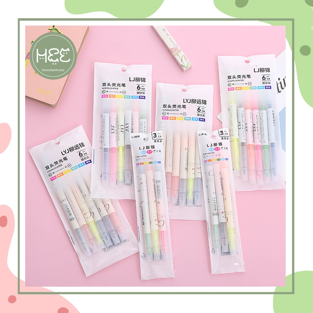 [V0027] Set Bút Highlight Dạ Quang Hai Đầu Nhiều Màu Tiện Dụng December08.store