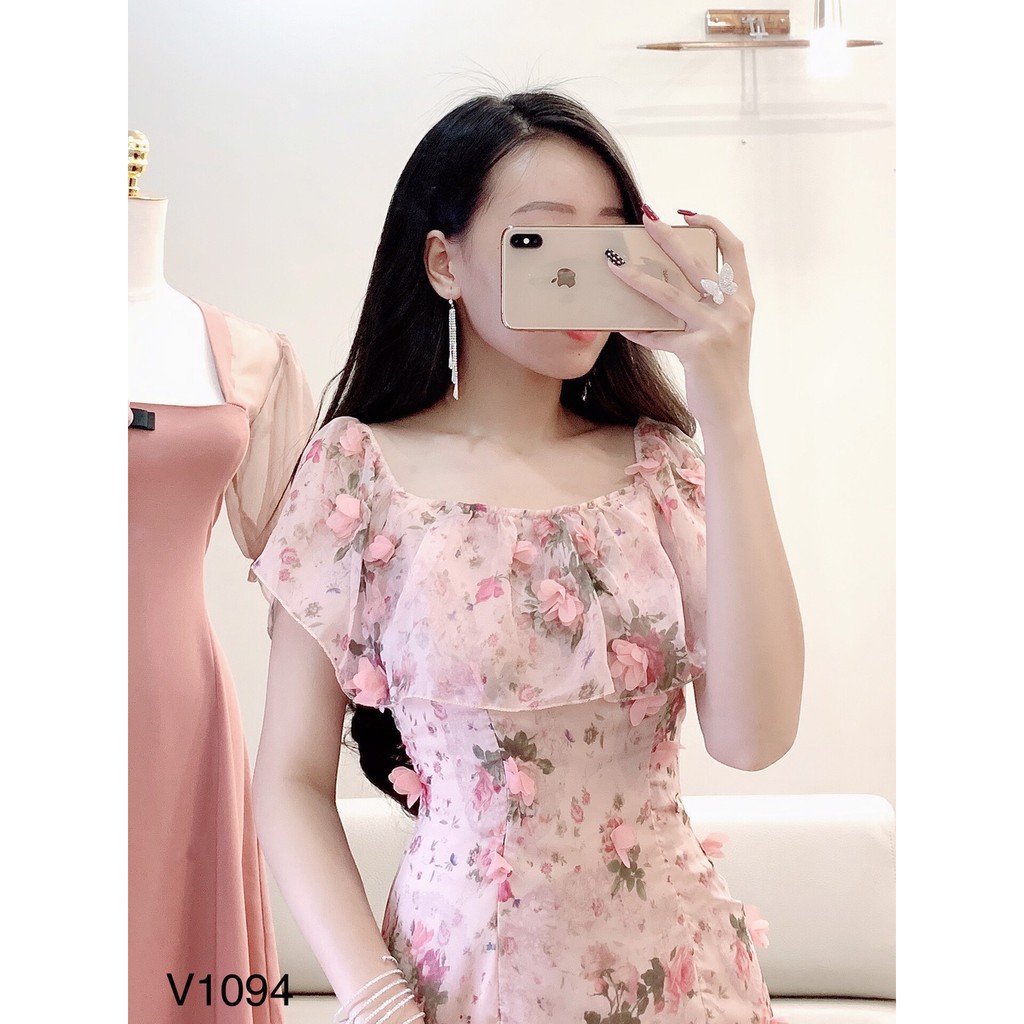 [ xả kho ] MiD Đầm hoa 3D trễ vai V1094 Mie Design ảnh thật