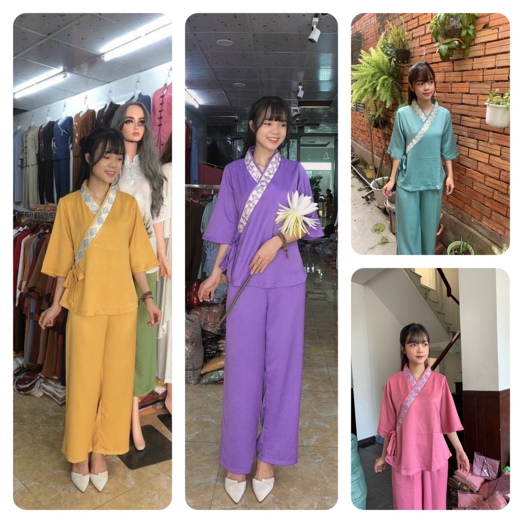 Đồ Lam Đi Chùa # Bộ Lụa Pháp Chéo# Quần Áo Nữ