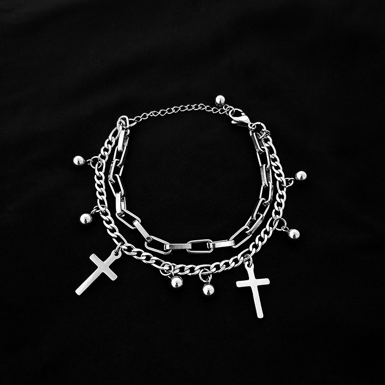 Lắc Tay Vòng Tay 2 Lớp Kim Loại UNISEX Nam Nữ ThánG giá Chữ Thập Gắn Thêm Bi Tròn Độc Đáo Cá Tính Và Thời Trang VT-32
