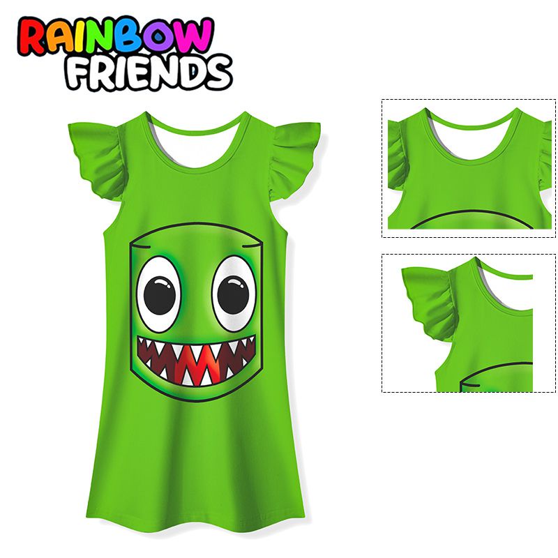 Kids Roblox Rainbow Friends Cosplay Costume Halloween Green Skirt Fancy Dress Party gift
