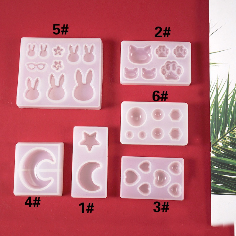 Khuôn Silicone Làm Mặt Trang Sức Nhựa Epoxy Uv Hình Mèo / Gấu / Ngôi Sao / Mặt Trăng / Trá