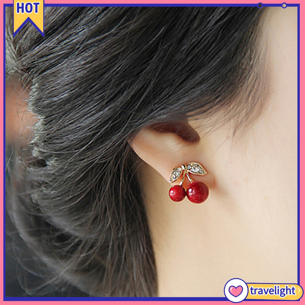 Hoa Tai Hình Quả Cherry Đính Đá Nhân Tạo Thời Trang