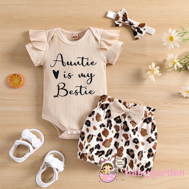 Bộ Áo Liền Quần Tay Ngắn Cổ Tròn In Họa Tiết Da Báo + Quần Short Thời Trang Cho Bé Gái 0-2 Tuổi