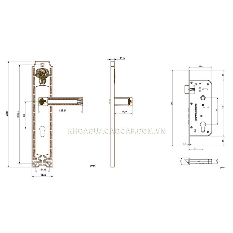 KHÓA CỬA CHÍNH BẰNG ĐỒNG HC 8528 ĐẠI LẮP CỬA ĐẠI 4-6 CÁNH CHÍNH HÃNG BẢO HÀNH 3 NĂM