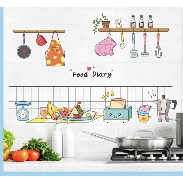 Giấy Dán Tường Nhà Bếp Cách Nhiệt Chống Dầu Mỡ, Chịu Nhiệt Họa Tiết 3D