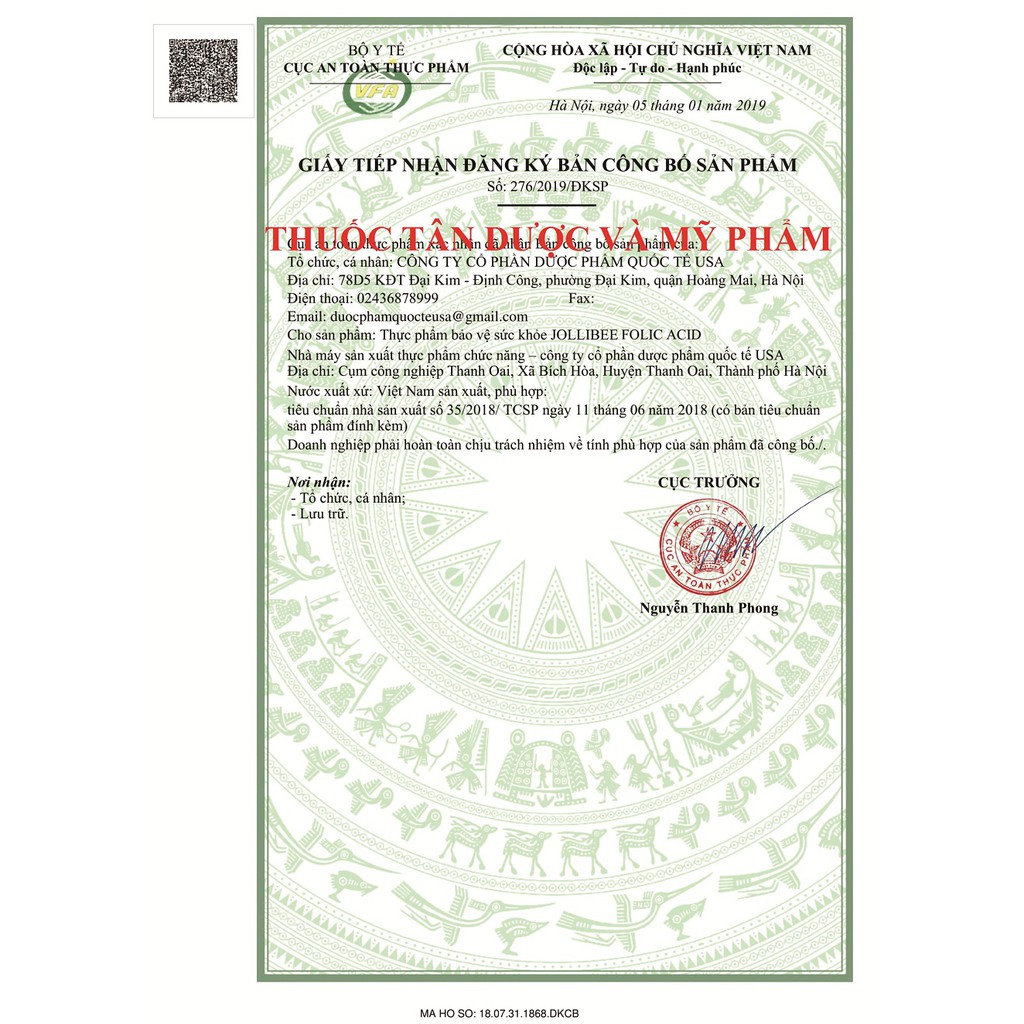 Siro Bổ Sung Sắt Nước  - Cho Người Thiếu Máu, Thiếu Sắt Cho Mẹ Và Bé - Jollibee Folic Acid - Hộp 20 Ống