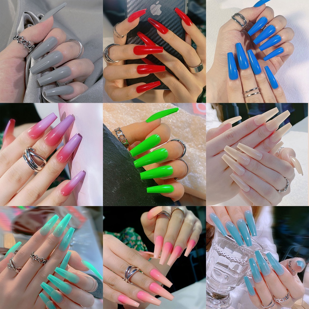 Bộ 24 Móng Tay Giả Dài Màu Gradient Bằng Nhựa Thời Trang Dùng Trang Trí Móng Tay DIY Misscheering