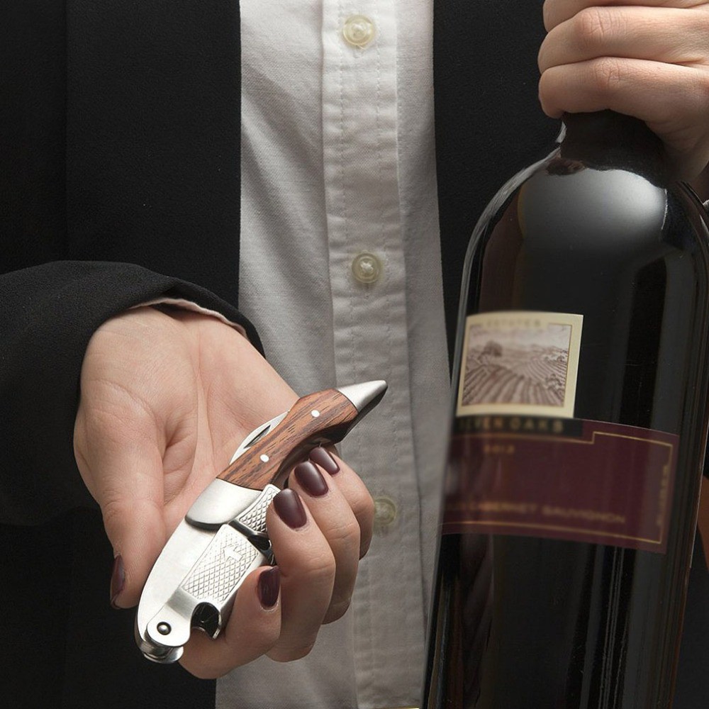 Dụng cụ mở nắp chai rượu vang tay cầm bằng gỗ chất lượng cao