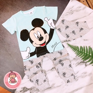 Set bộ mickey xanh kèm yếm HM xuất dư bé trai 🌸 Set 3 chi tiết 🌸 Ảnh thật
