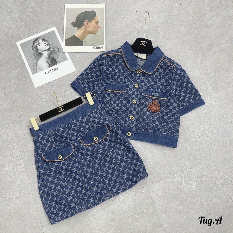 Set áo demin hoạ tiết