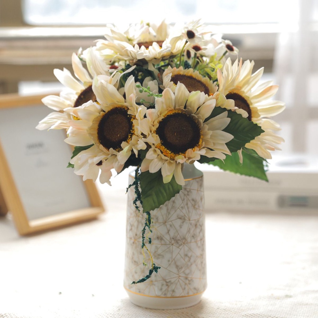 Bó hoa hướng dương giả bằng lụa nhiều màu trang trí nhà cửa/ tiệc cưới DIY