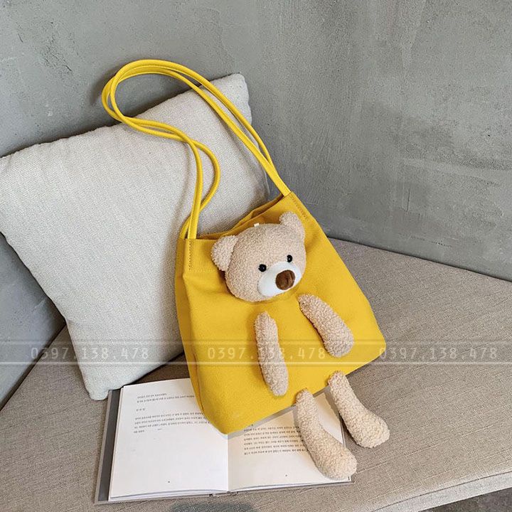 Túi Đeo Chéo Dễ Thương, Túi Thiết Kế có Gấu Bông Cực Xinh, Phù Cho Các Bạn Nữ