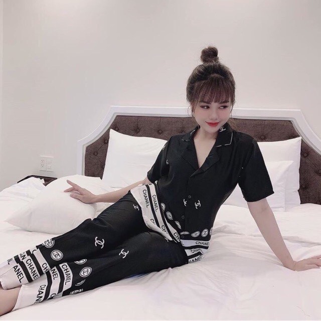 Đồ ngủ pijama lụa phối chân 2 màu cộc dài | BigBuy360 - bigbuy360.vn