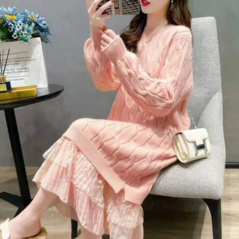 Váy Len Nữ Suông Dáng Dài Tay Nữ Mùa Đông (D002) Hàng Quảng Châu Đẹp 2022